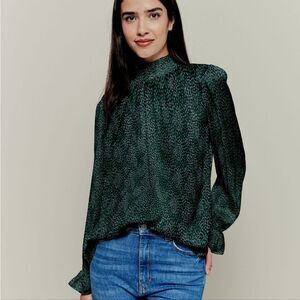 Tucker Stella Top Emerald Spots in Silk Stretch Charmeuse Blouse Mock Neck Dots